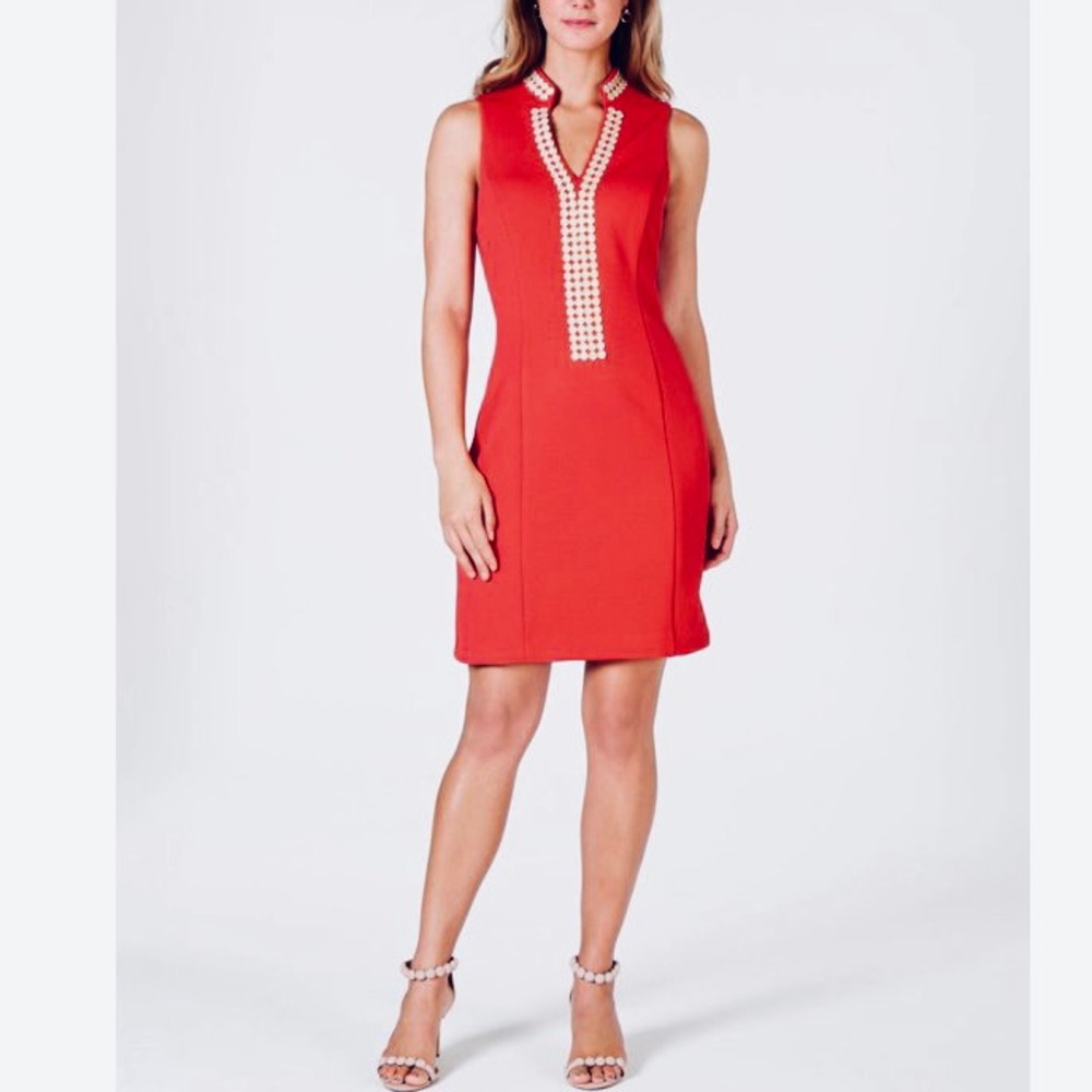 PAPPAGALLO Sheath Dress Gold trim size 10  coral